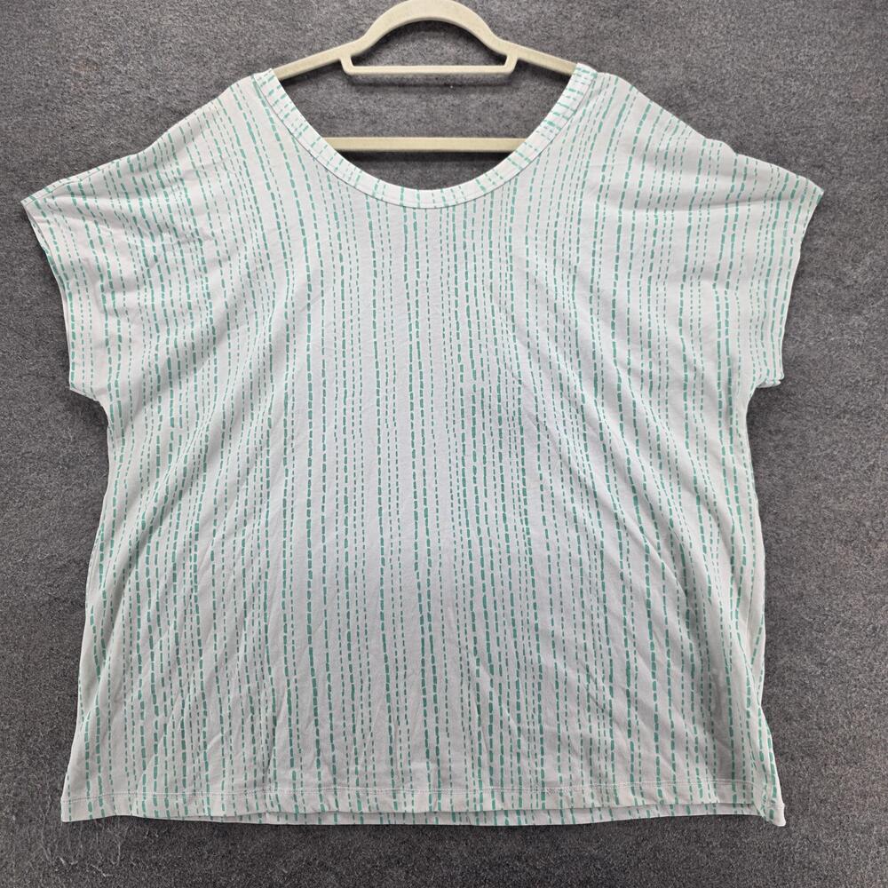 CJ Banks T-Shirt Womens 1X White Green Striped V-Neck Short Sleeve Dolman Jersey